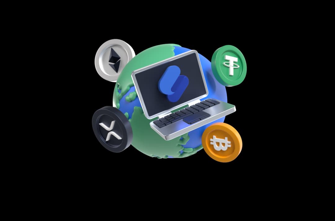 Counter illustration with coins and laptop